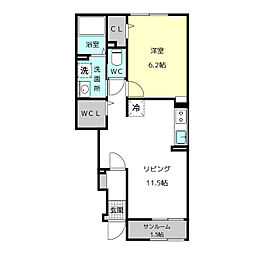 ブルースカイ 1LDKの間取図画像