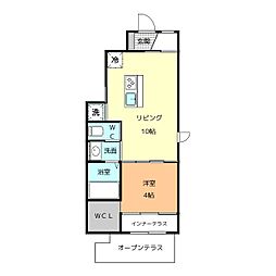 ラ・シェリエ 1LDKの間取図画像