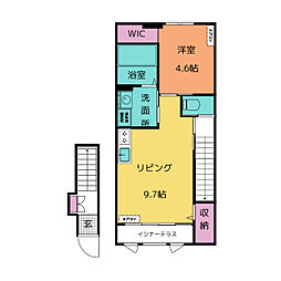 シュプリーム桜 2階1LDKの間取り