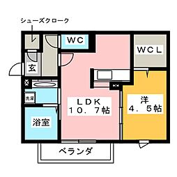 ＯＴＴ’ｓ豊栄 1階1LDKの間取り