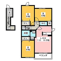 サニー　フォレスト　Ａ 2階3LDKの間取り