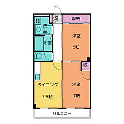 アルメリア一宮 2DKの間取図画像