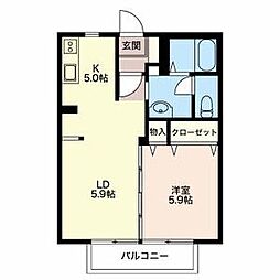MastTown市田B 1LDKの間取図画像