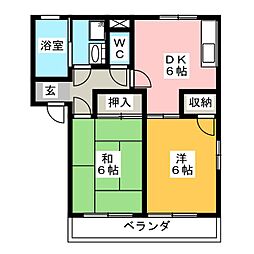 サンコートB 2DKの間取図画像