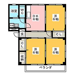 ライフイン・タイヘイB 3DKの間取図画像