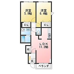 マーベラス北裏1 2LDKの間取図画像