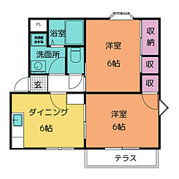 ハイツ佐脇原B 2DKの間取図画像