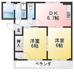 エバービレッジ 2DKの間取図画像