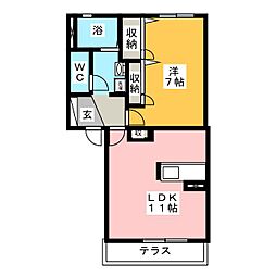 ウェスト川原田B 1LDKの間取図画像