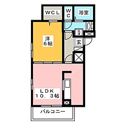 アベニールB 1LDKの間取図画像