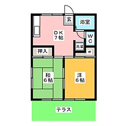 メゾンセラータＡＯＫＩ 1階2DKの間取り