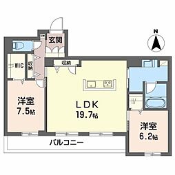 シャーメゾン舞子 2階2LDKの間取り