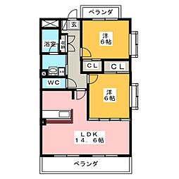 レーヴシェソワ 2LDKの間取図画像