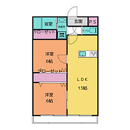 愛知第2ビル 2LDKの間取図画像
