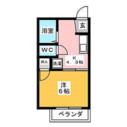 タウニー星海宿 1Kの間取図画像