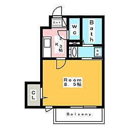 グランソレイユ 1階1Kの間取り