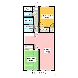 ピアシティ城南 4階2LDKの間取り