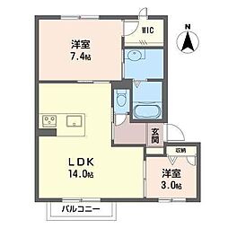 Ｇｒｅｅｎ　Ｆｉｅｌｄ 2階2LDKの間取り