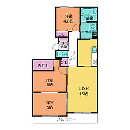コープ野村新安城B棟 3LDKの間取図画像