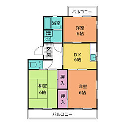 スカイプラザ二本木 3DKの間取図画像