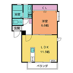 クリスタルブランカ 1LDKの間取図画像