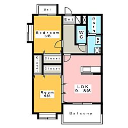 Coco横山 2LDKの間取図画像
