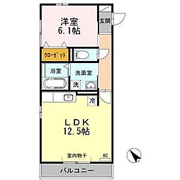 ラフィネ横山B 1LDKの間取図画像
