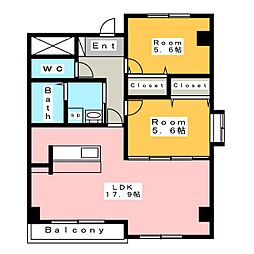 ベルコート安城2 2LDKの間取図画像