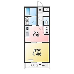 ビッセル今村 1DKの間取図画像