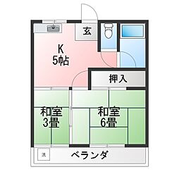 扶桑ハイツ 2DKの間取図画像