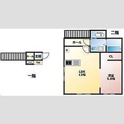 フォルテッツア城南 202 2階1LDKの間取り