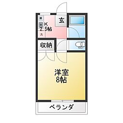 コーポグランメール 1Kの間取図画像