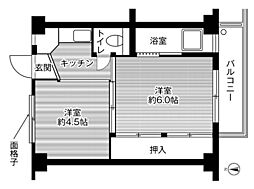 ビレッジハウス大口2号棟 2Kの間取図画像