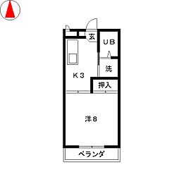 マンション若山 1Kの間取図画像