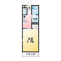 クララベル 1Kの間取図画像