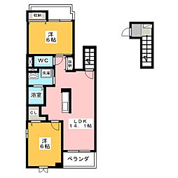 プリオーレ柏森 2LDKの間取図画像