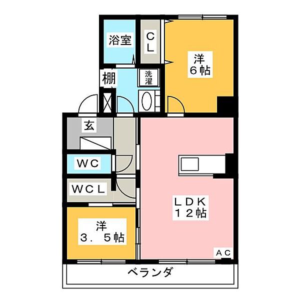 クラウン杉本Ｂ ｜愛知県豊田市大林町１１丁目(賃貸マンション2LDK・1階・54.27㎡)の写真 その2