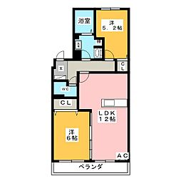 クラウン杉本Ａ 1階2LDKの間取り