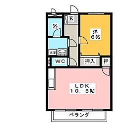 サープラスワン杉坂A 1LDKの間取図画像