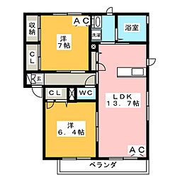 ソレイユF棟 2LDKの間取図画像