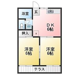 石根ハイツA 2DKの間取図画像