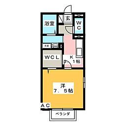 カーサベッラ 1Kの間取図画像