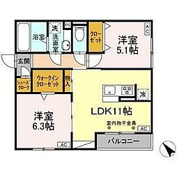 GRAND D-ROOM 花園 2LDKの間取図画像