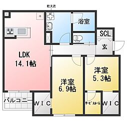 仮称)金谷町新築計画(共同住宅) 2LDKの間取図画像