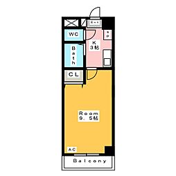 A・City桜町 1Kの間取図画像