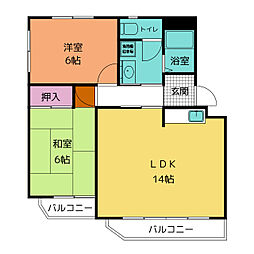 グリーンテラス岩月B 2LDKの間取図画像