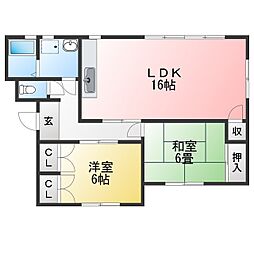 パープルハイツ石川A 2LDKの間取図画像