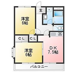 グリーンパーク東栄 2DKの間取図画像