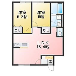 ミオ フラーゼ B棟 2LDKの間取図画像