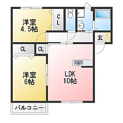 ボヌールA棟 2LDKの間取図画像